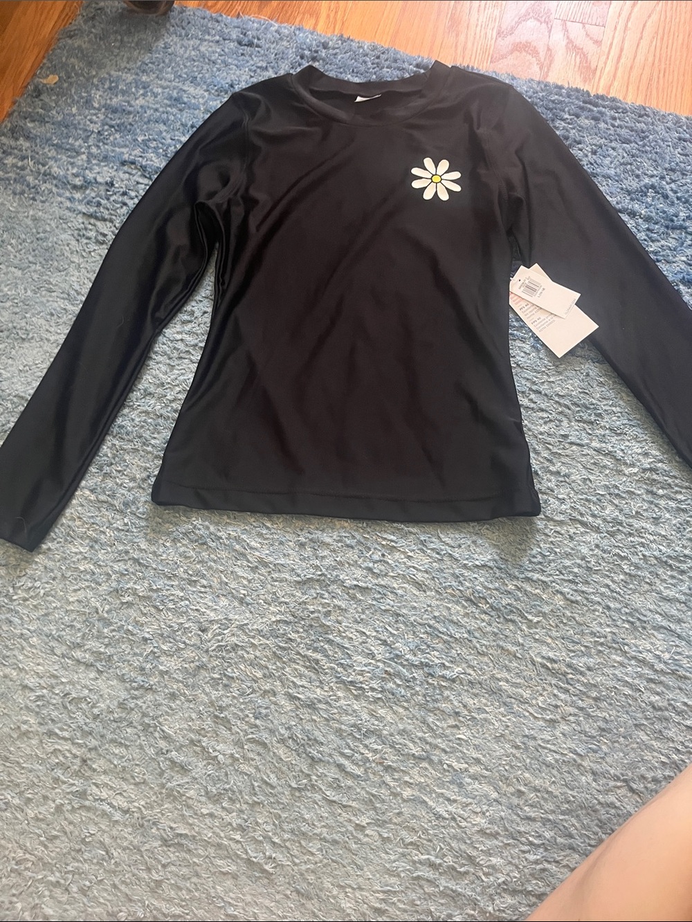 NWT Old Navy Black Rashguard Long Sleeve Top size 10-12 girls